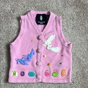 Michael Simon Girl Pink Spring Knit Embroidered Bunny Sweater Vest   Size 4T